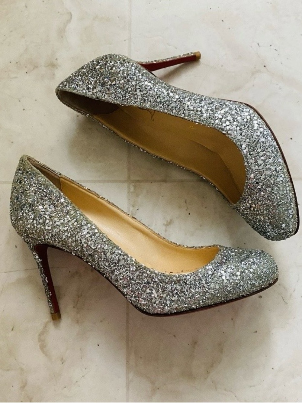 Christian Louboutin Made in Italy Fifille 85 Silver Glitter Pumps Heels Size 6.5 - Picture 2 of 14